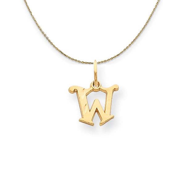 14k Yellow Gold, Isabelle, Mini Letter W Initial Necklace -...